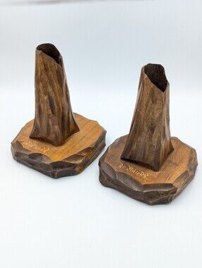 Quebec Berthier B. folk art hand carved set of two wooden cangle holders